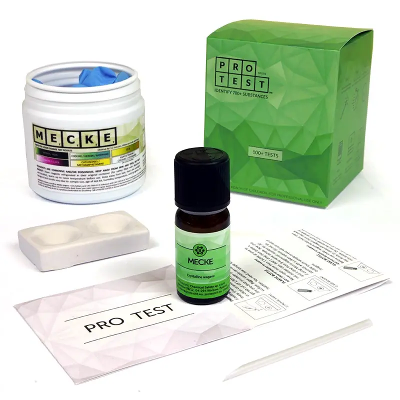 Mecke reagent test kit includes the reagent, a spatula, a reaction plate, instructions and reaction color chart
