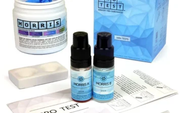 Morris reagent test kit includes the reagent, a spatula, a reaction plate, instructions and reaction color chart
