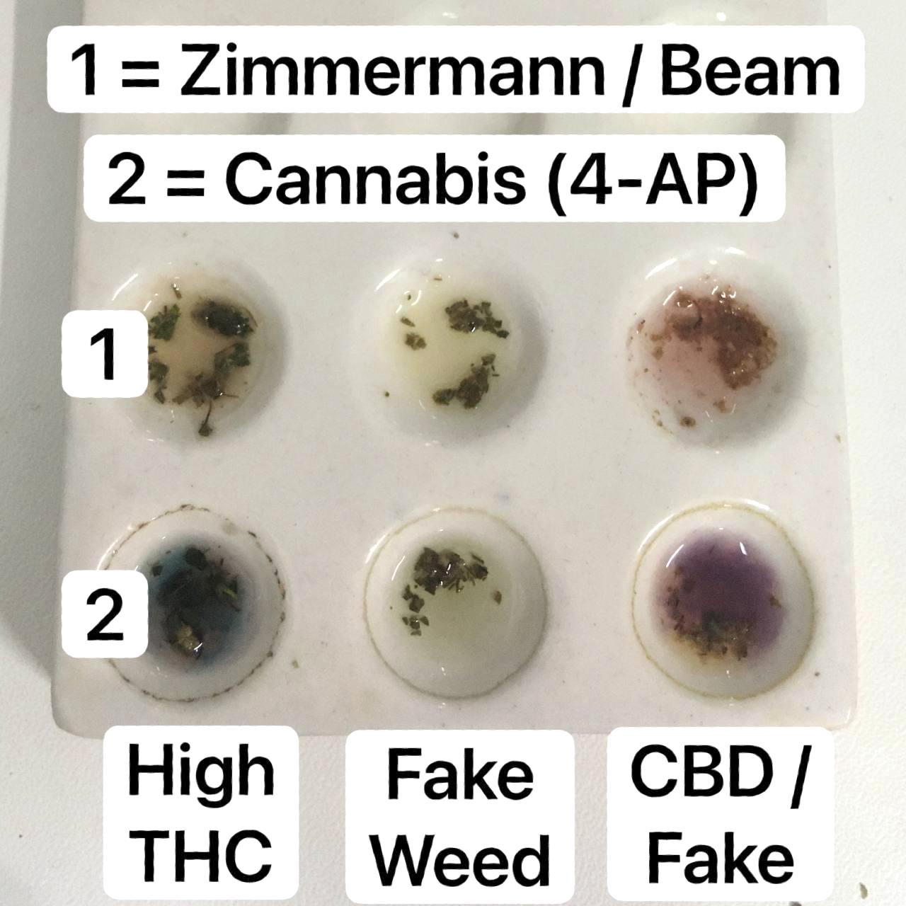 Cannabis and "fake weed" reagent testing results.
